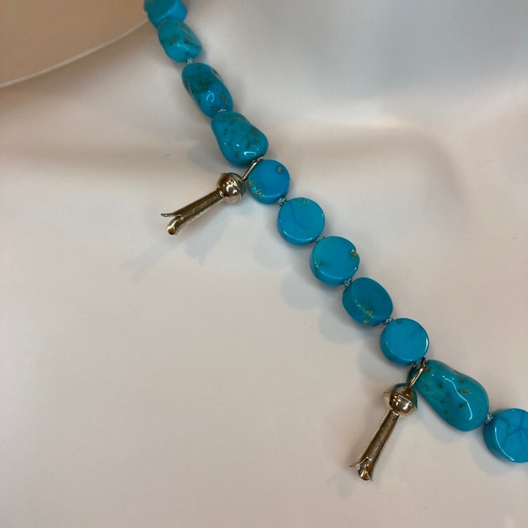 Hand Knotted Sleeping Beauty Turquoise Squash Blossom Dreamcatcher Necklace - Picture 2 of 10